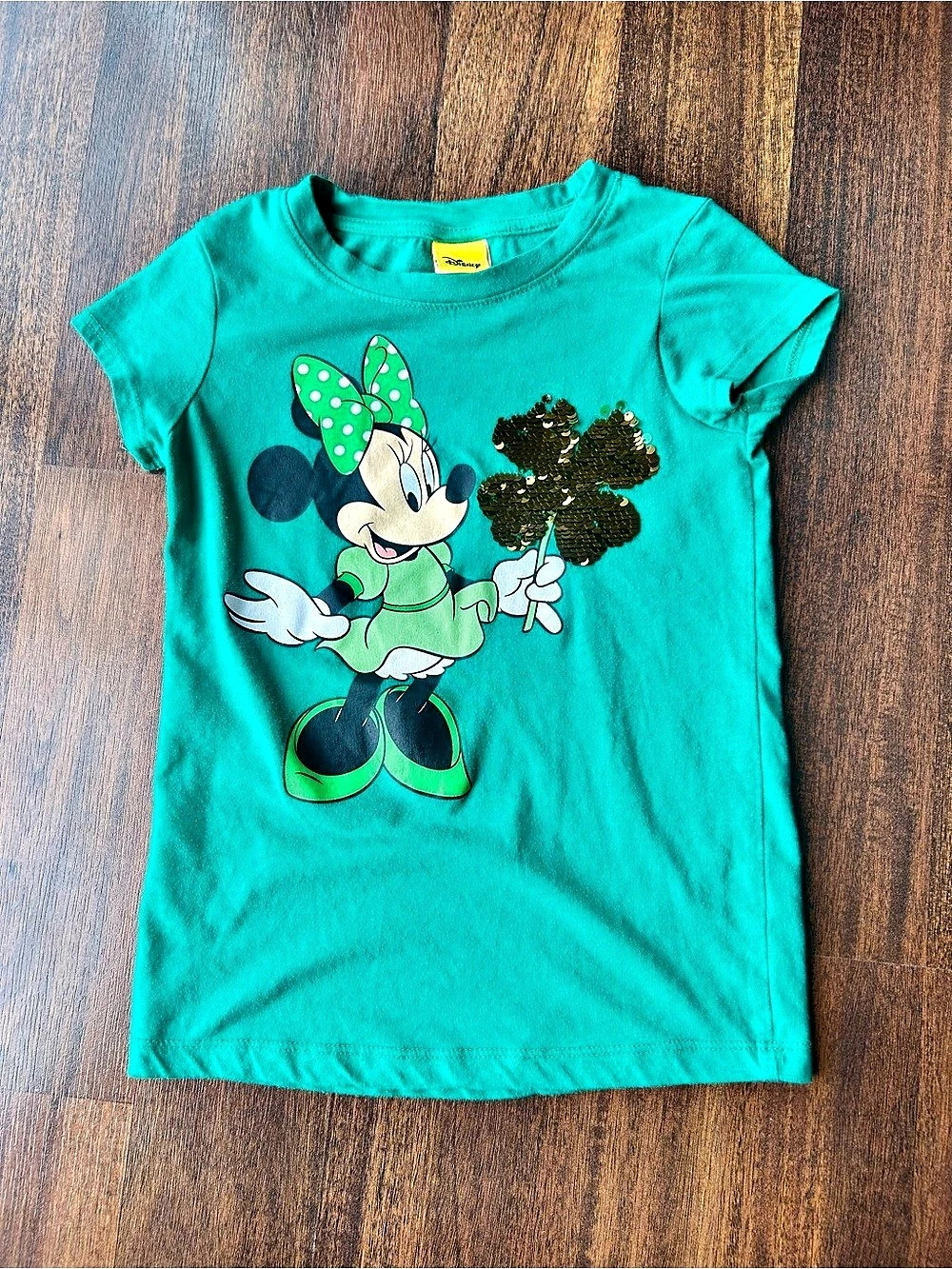 Disney Minnie Mouse St. Patrick's Day Sequin Clover T-Shirt Tee Green Girls 4T